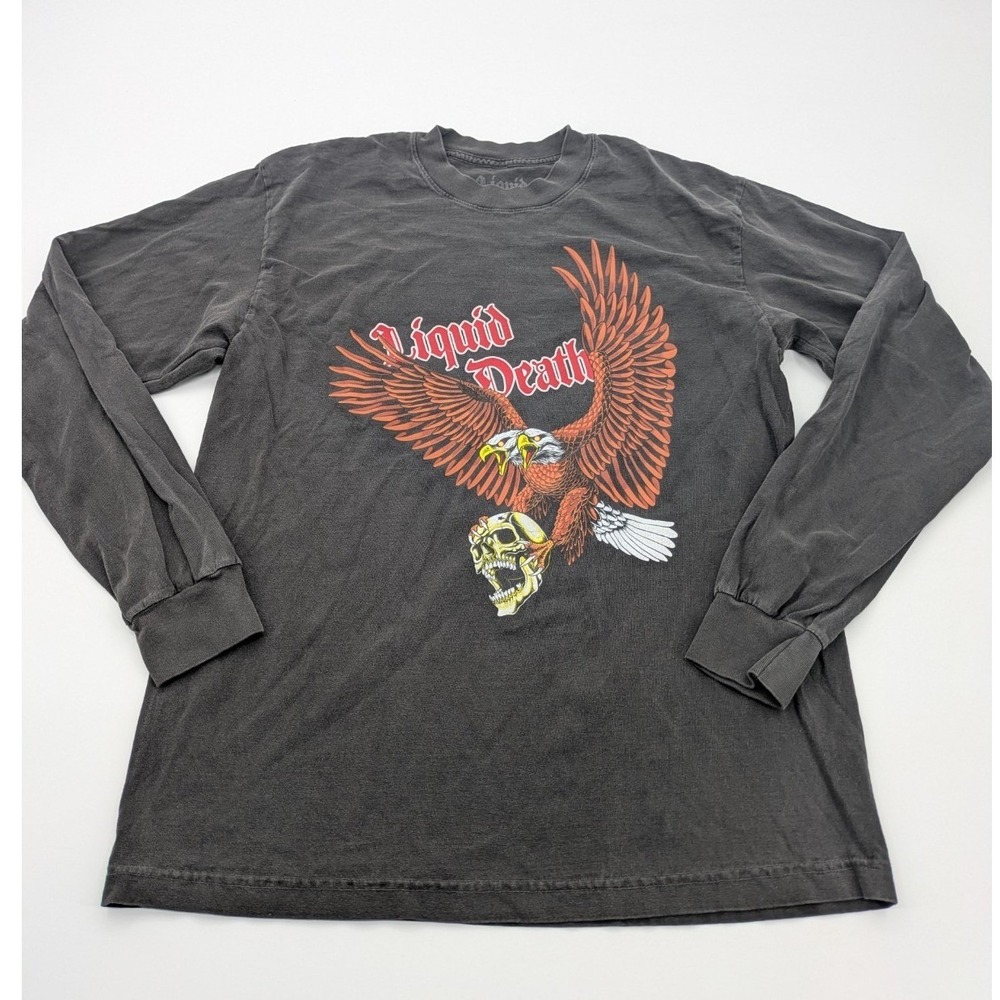 Liquid Death Eagle Skull Graphic T-shirt Men M Short Sleeve Faded Black‎